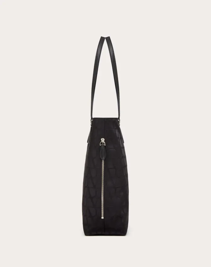 Valentino Totes Man Toile Iconographe Shopping Bag In Technical Fabric With Leather Details For Man In Black Black Valentino Totes Man Toile Iconographe Shopping Bag In Technical Fabric With Leather Details For Man In Black Black