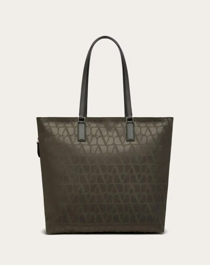 Valentino Totes Man Toile Iconographe Shopping Bag In Technical Fabric With Leather Details For Man In Black Black Valentino Totes Man Toile Iconographe Shopping Bag In Technical Fabric With Leather Details For Man In Black Black