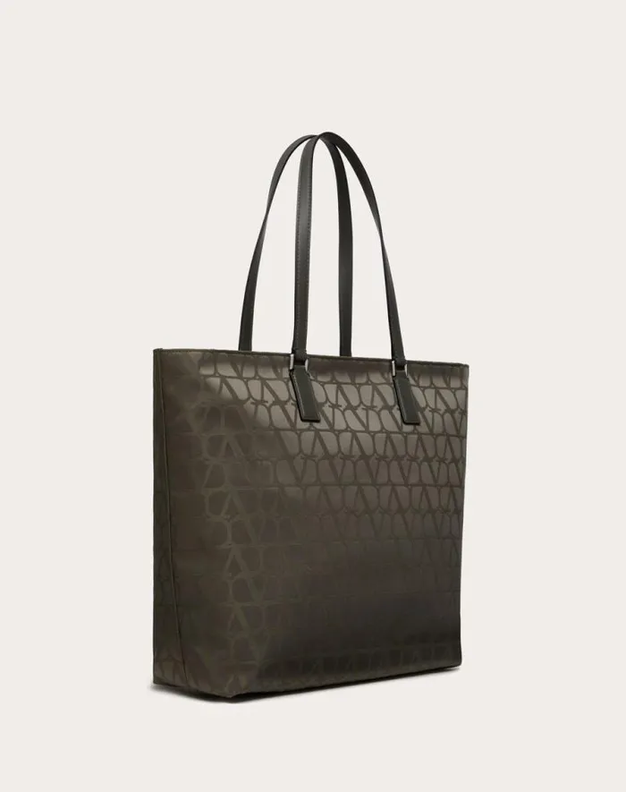 Valentino Totes Man Toile Iconographe Shopping Bag In Technical Fabric With Leather Details For Man In Black Black Valentino Totes Man Toile Iconographe Shopping Bag In Technical Fabric With Leather Details For Man In Black Black