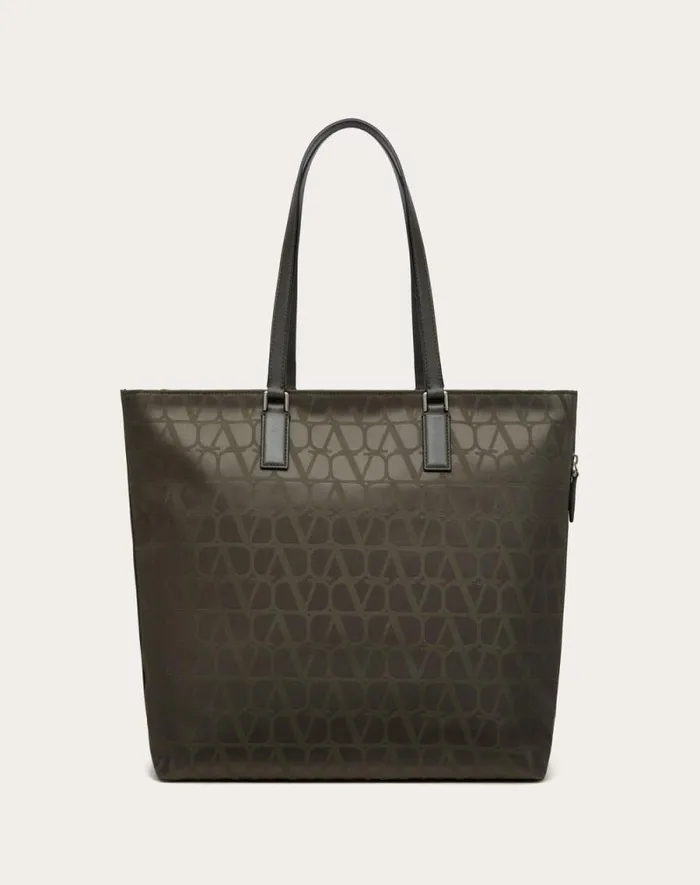 Valentino Totes Man Toile Iconographe Shopping Bag In Technical Fabric With Leather Details For Man In Black Black Valentino Totes Man Toile Iconographe Shopping Bag In Technical Fabric With Leather Details For Man In Black Black