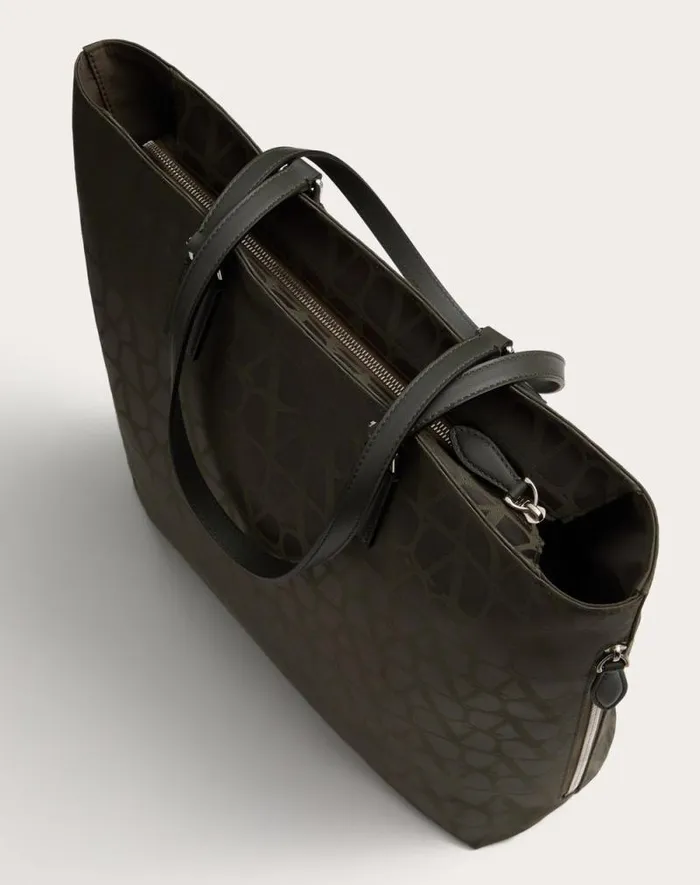 Valentino Totes Man Toile Iconographe Shopping Bag In Technical Fabric With Leather Details For Man In Black Black Valentino Totes Man Toile Iconographe Shopping Bag In Technical Fabric With Leather Details For Man In Black Black
