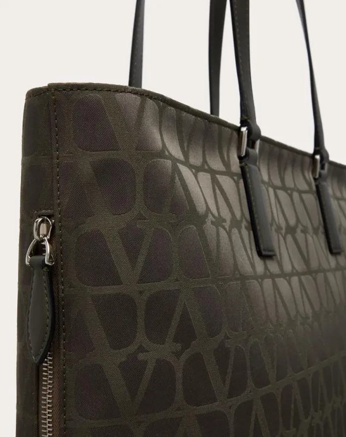 Valentino Totes Man Toile Iconographe Shopping Bag In Technical Fabric With Leather Details For Man In Black Black Valentino Totes Man Toile Iconographe Shopping Bag In Technical Fabric With Leather Details For Man In Black Black