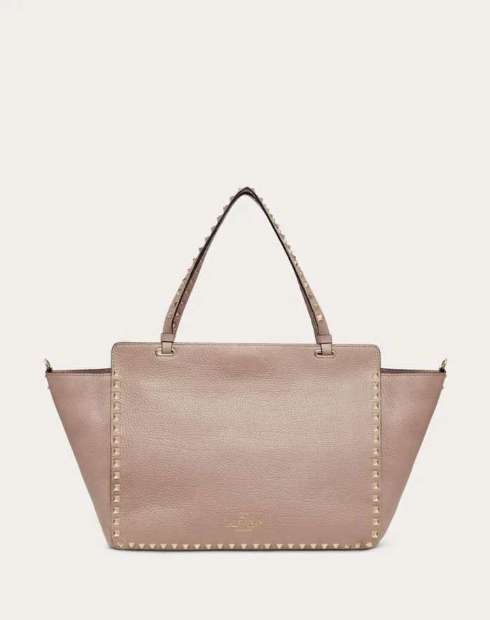 Valentino Totes Woman Medium Grainy Calfskin Rockstud Bag For Woman In Black Black Valentino Totes Woman Medium Grainy Calfskin Rockstud Bag For Woman In Black Black