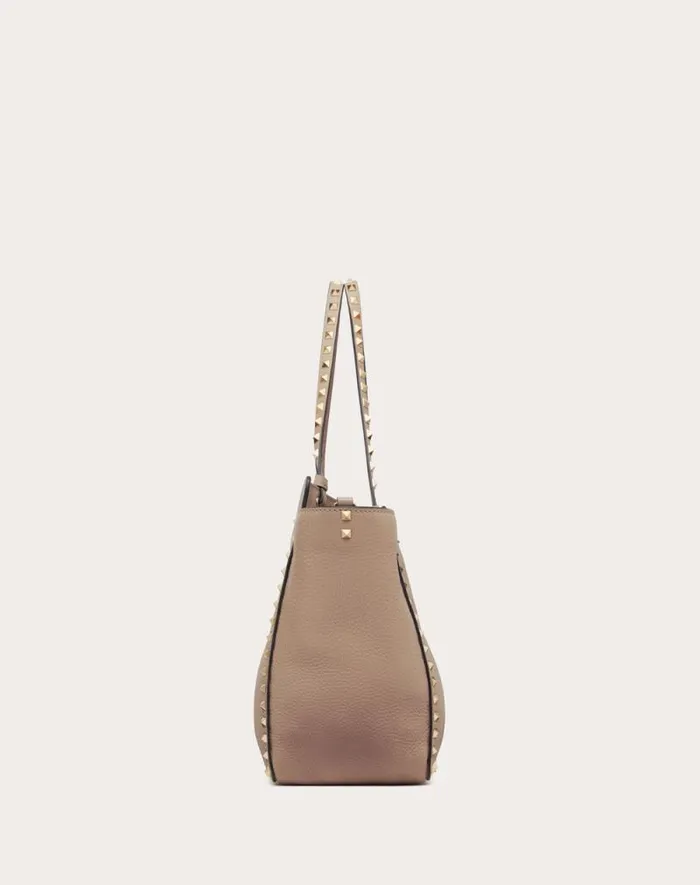 Valentino Totes Woman Medium Grainy Calfskin Rockstud Bag For Woman In Black Black Valentino Totes Woman Medium Grainy Calfskin Rockstud Bag For Woman In Black Black