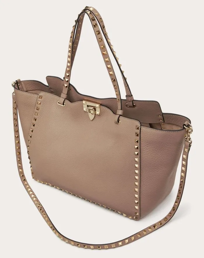 Valentino Totes Woman Medium Grainy Calfskin Rockstud Bag For Woman In Black Black Valentino Totes Woman Medium Grainy Calfskin Rockstud Bag For Woman In Black Black