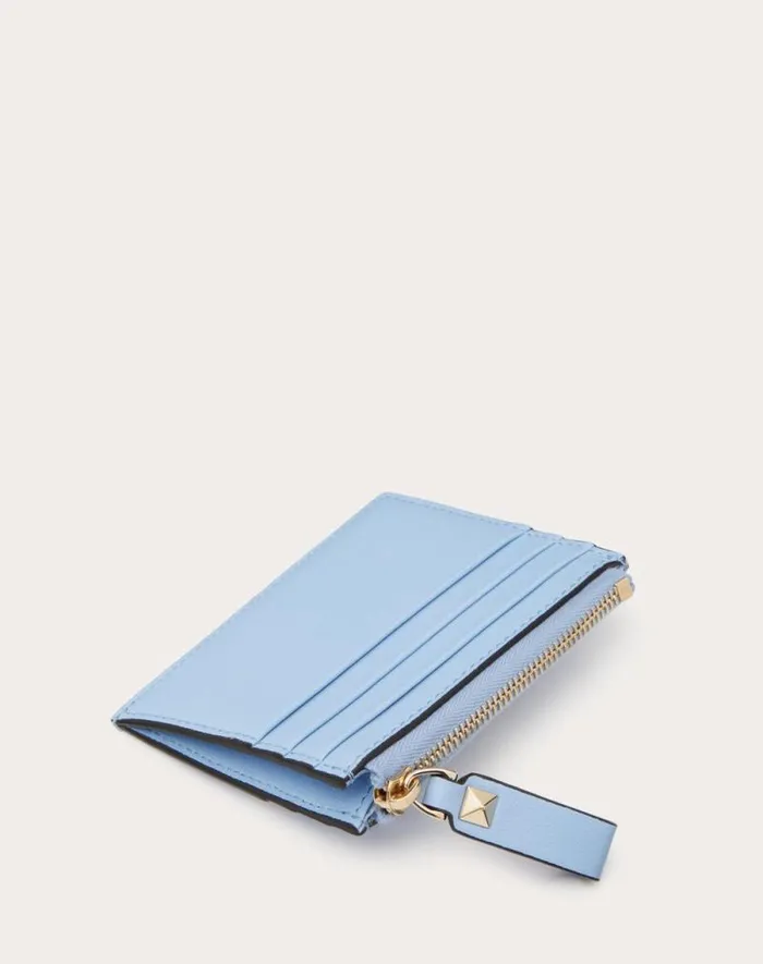 Valentino Wallets And Small Leather Goods Woman Rockstud Calfskin Cardholder With Zipper For Woman In Black Black