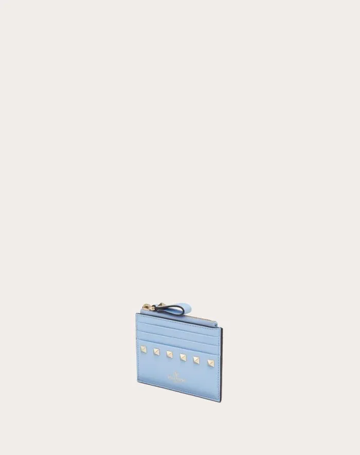 Valentino Wallets And Small Leather Goods Woman Rockstud Calfskin Cardholder With Zipper For Woman In Black Black