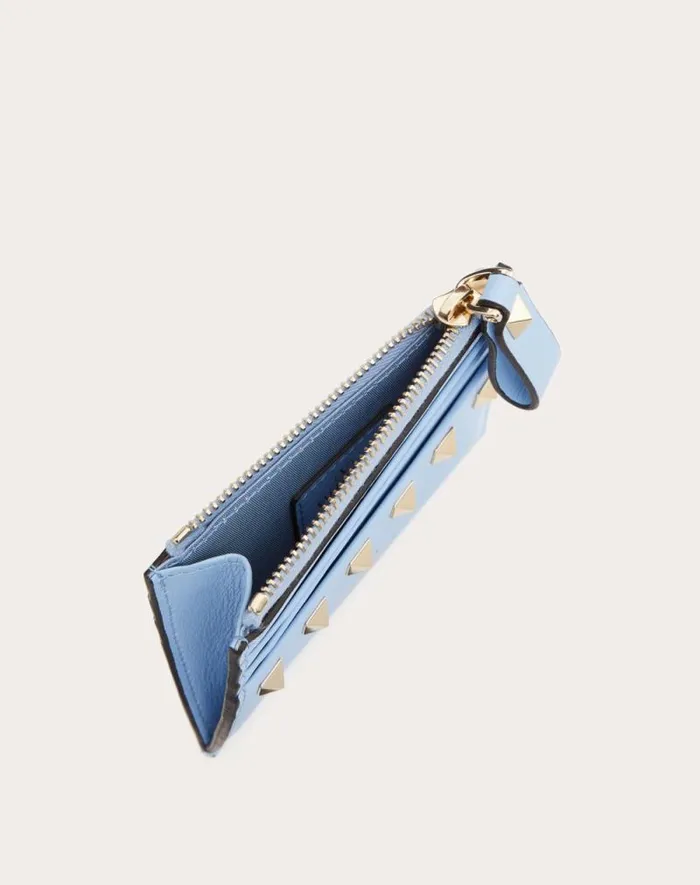 Valentino Wallets And Small Leather Goods Woman Rockstud Calfskin Cardholder With Zipper For Woman In Black Black