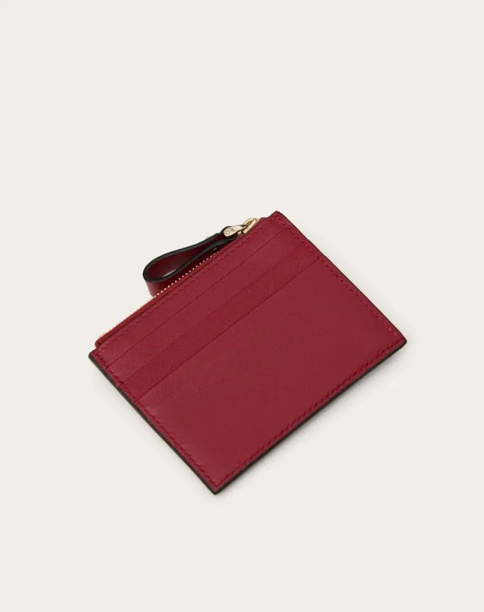 Valentino Wallets And Small Leather Goods Woman Rockstud Calfskin Cardholder With Zipper For Woman In Black Black