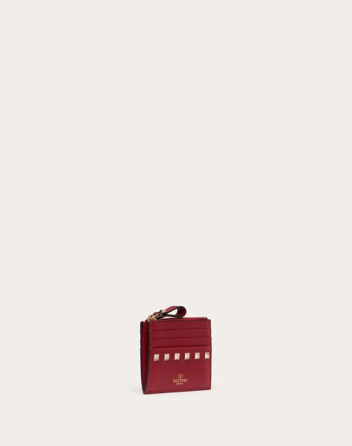Valentino Wallets And Small Leather Goods Woman Rockstud Calfskin Cardholder With Zipper For Woman In Black Black