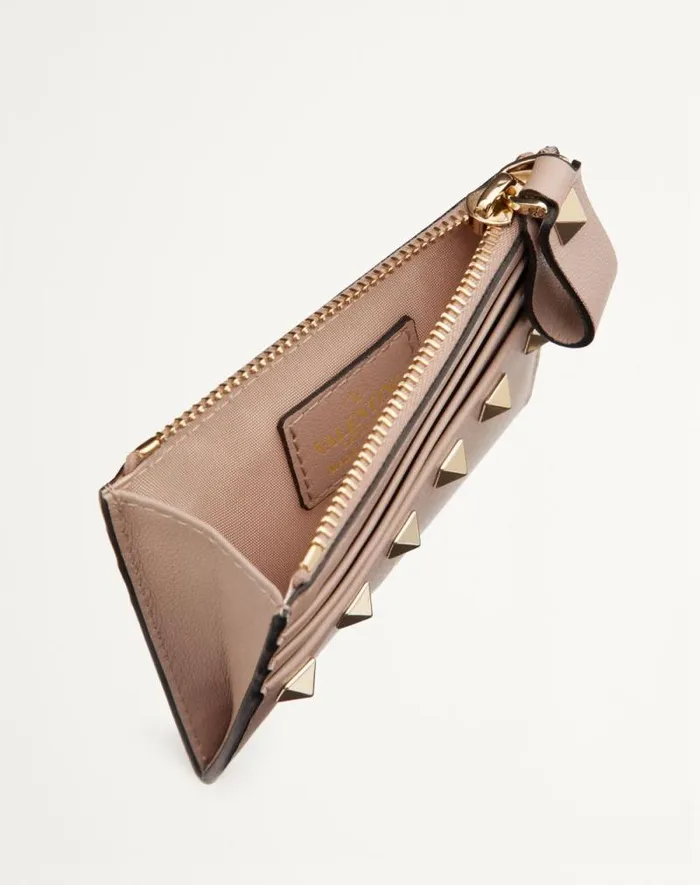 Valentino Wallets And Small Leather Goods Woman Rockstud Calfskin Cardholder With Zipper For Woman In Black Black