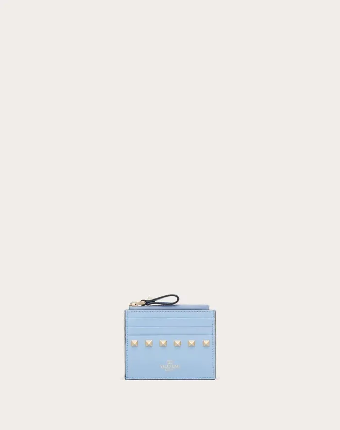 Valentino Wallets And Small Leather Goods Woman Rockstud Calfskin Cardholder With Zipper For Woman In Black Black
