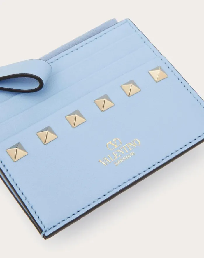 Valentino Wallets And Small Leather Goods Woman Rockstud Calfskin Cardholder With Zipper For Woman In Black Black