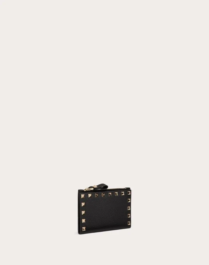 Valentino Wallets And Small Leather Goods Woman Rockstud Grainy Calfskin Cardholder With Zipper For Woman In Poudre Poudre Valentino Wallets And Small Leather Goods Woman Rockstud Grainy Calfskin Cardholder With Zipper For Woman In Poudre Poudre