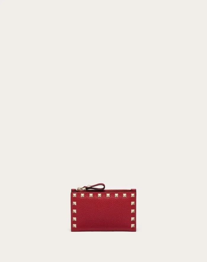 Valentino Wallets And Small Leather Goods Woman Rockstud Grainy Calfskin Cardholder With Zipper For Woman In Poudre Poudre Valentino Wallets And Small Leather Goods Woman Rockstud Grainy Calfskin Cardholder With Zipper For Woman In Poudre Poudre
