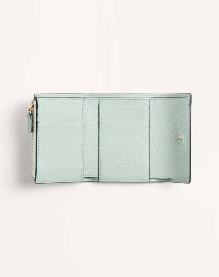 Valentino Wallets And Small Leather Goods Woman Rockstud Trifold Wallet In Grainy Calfskin For Woman In Sky Grey Sky Grey