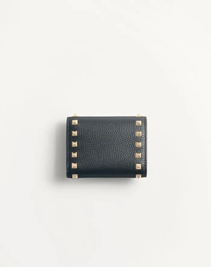 Valentino Wallets And Small Leather Goods Woman Rockstud Trifold Wallet In Grainy Calfskin For Woman In Sky Grey Sky Grey