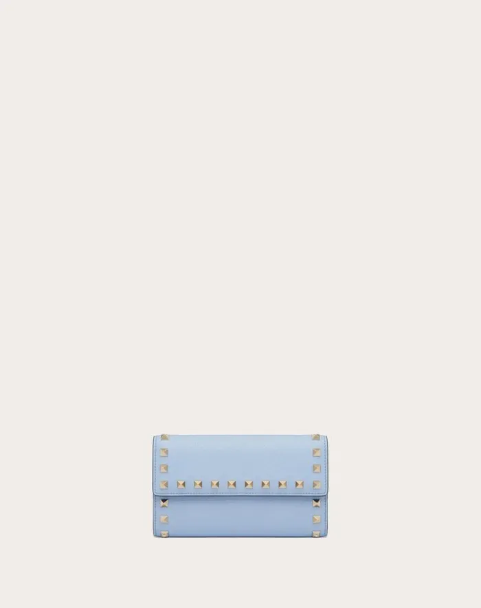 Valentino Wallets And Small Leather Goods Woman Rockstud Wallet In Grainy Calfskin For Woman In Azure Azure