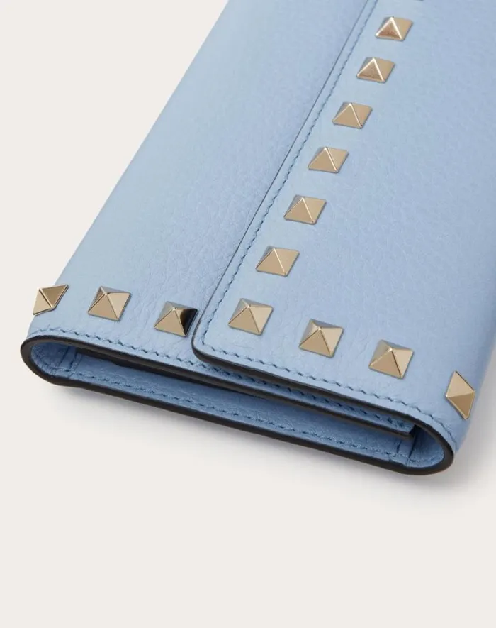 Valentino Wallets And Small Leather Goods Woman Rockstud Wallet In Grainy Calfskin For Woman In Azure Azure