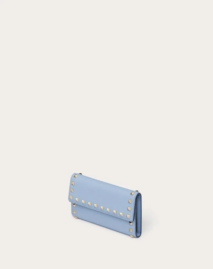 Valentino Wallets And Small Leather Goods Woman Rockstud Wallet In Grainy Calfskin For Woman In Azure Azure