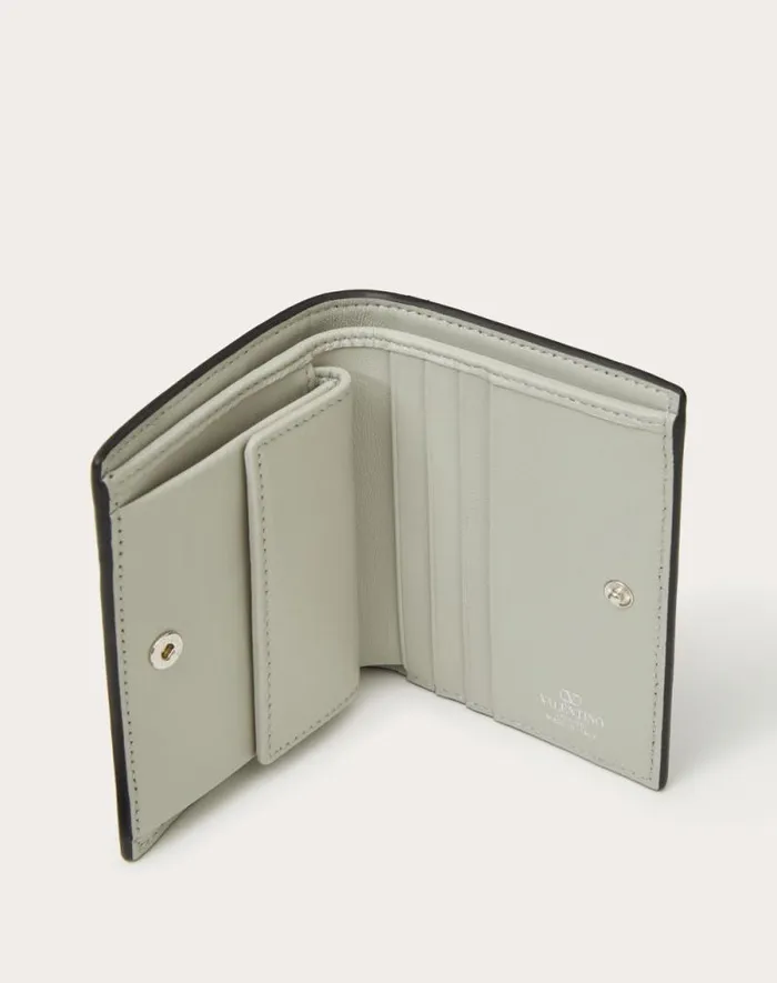 Valentino Wallets And Small Leather Goods Woman Vlogo Signature Metallic Grainy Calfskin Compact Wallet For Woman In Silver Silver Valentino Wallets And Small Leather Goods Woman Vlogo Signature Metallic Grainy Calfskin Compact Wallet For Woman In Silver Silver