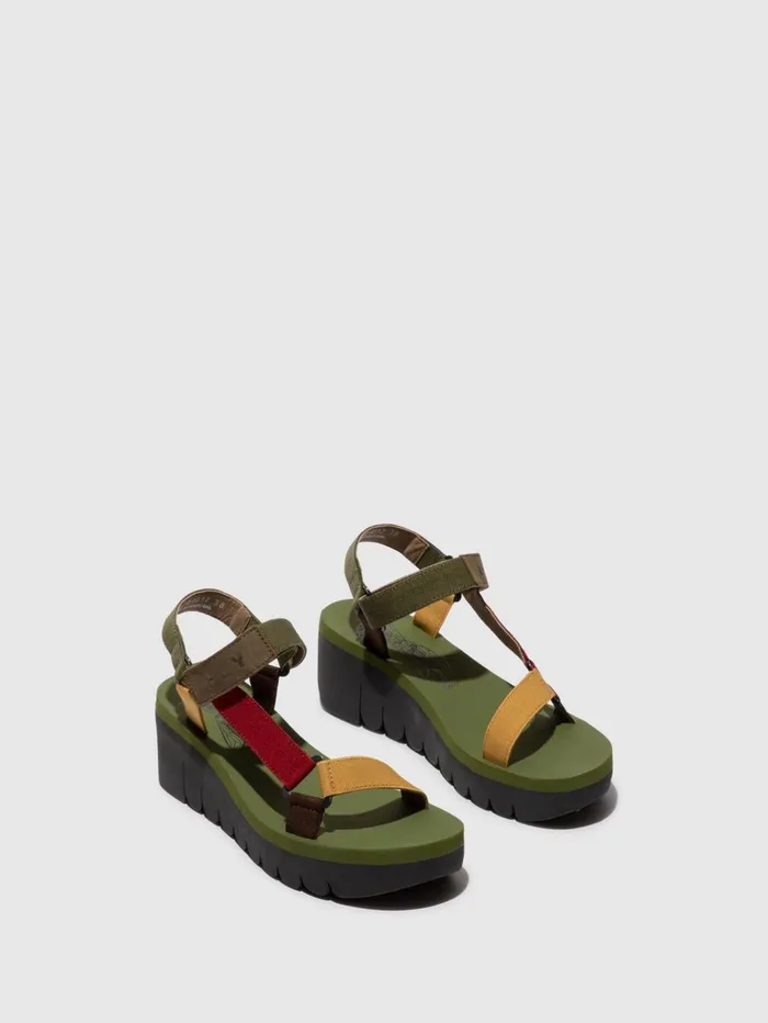 Velcro Sandals YEFA726FLY MILITARYMULTICOLORARMY GREEN Women Fly London Sandals
