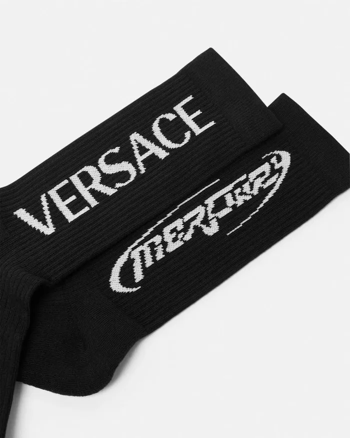 Versace Mercury Logo Socks Black WomenMen Versace Socks