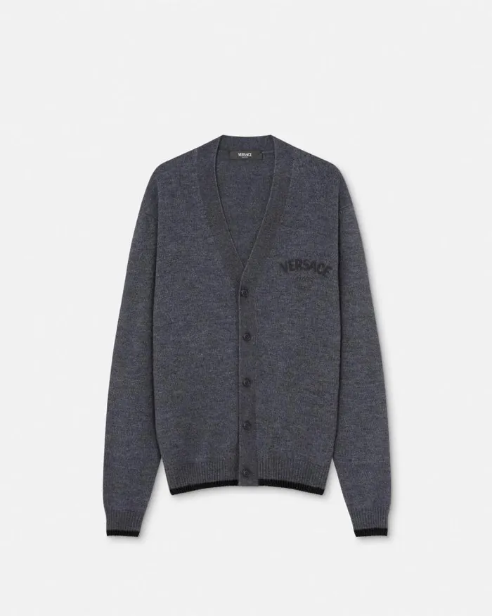 Versace Milano Stamp Cardigan Gray Men Versace Knitwear