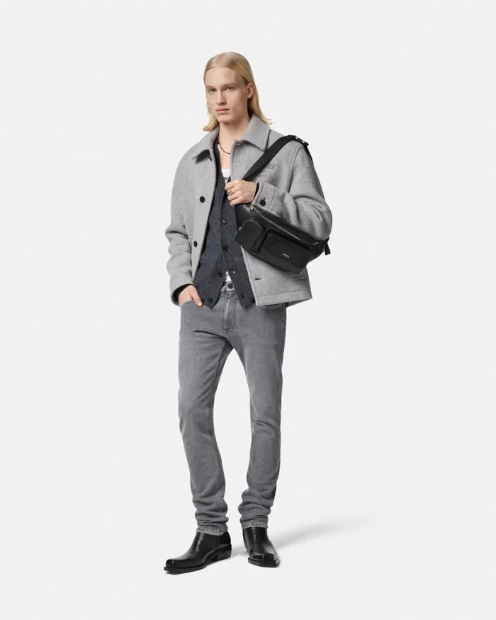 Versace Milano Stamp Cardigan Gray Men Versace Knitwear