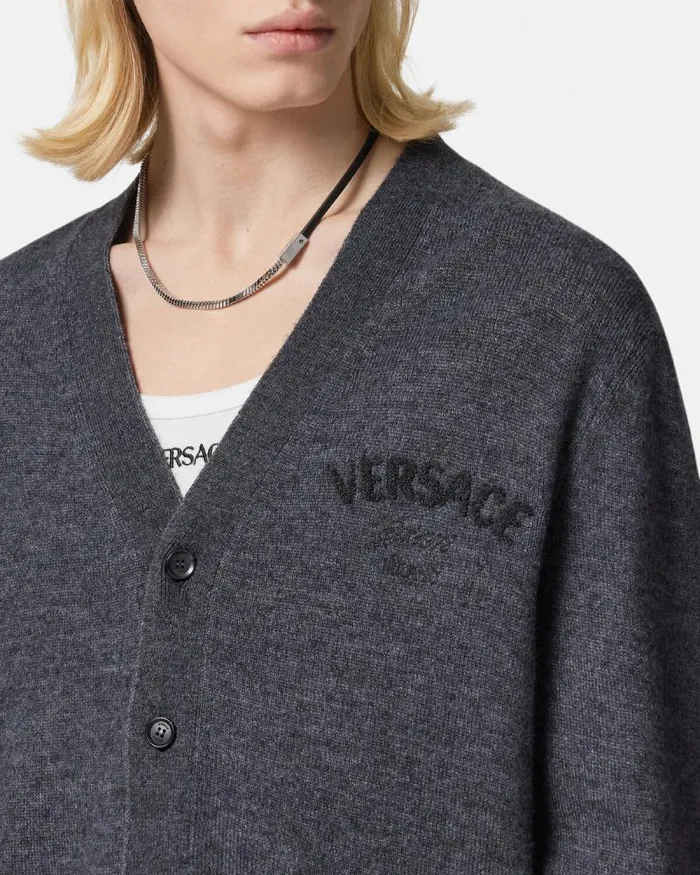 Versace Milano Stamp Cardigan Gray Men Versace Knitwear