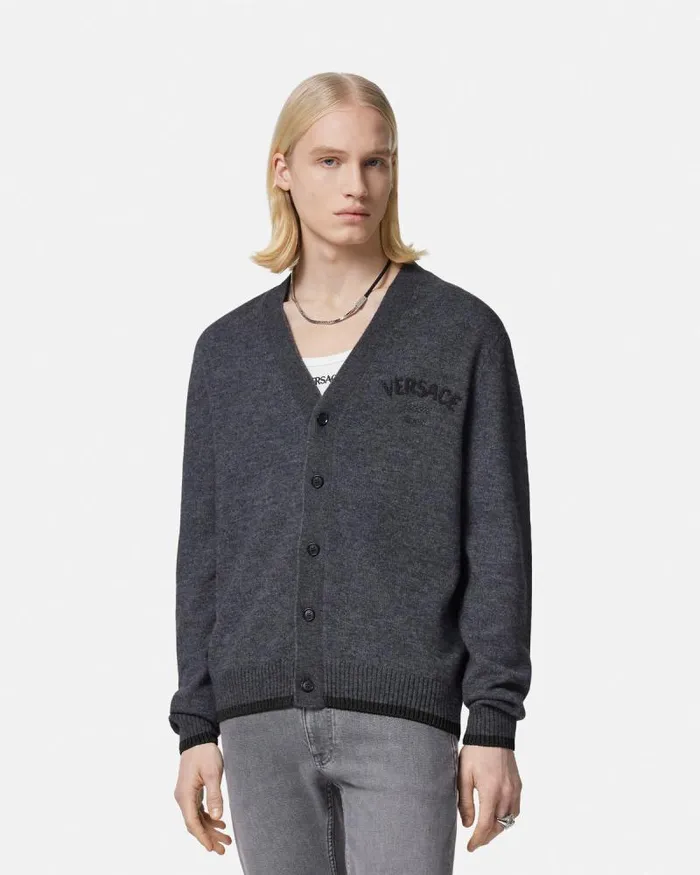Versace Milano Stamp Cardigan Gray Men Versace Knitwear
