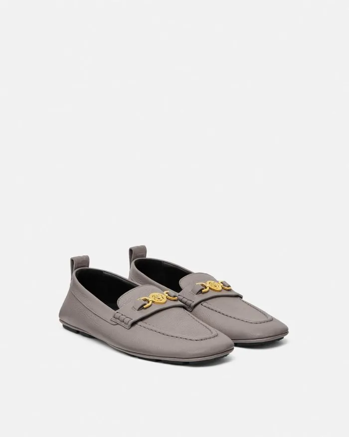 Villa Driver Shoes Gray Men Versace Loafers and Slippers