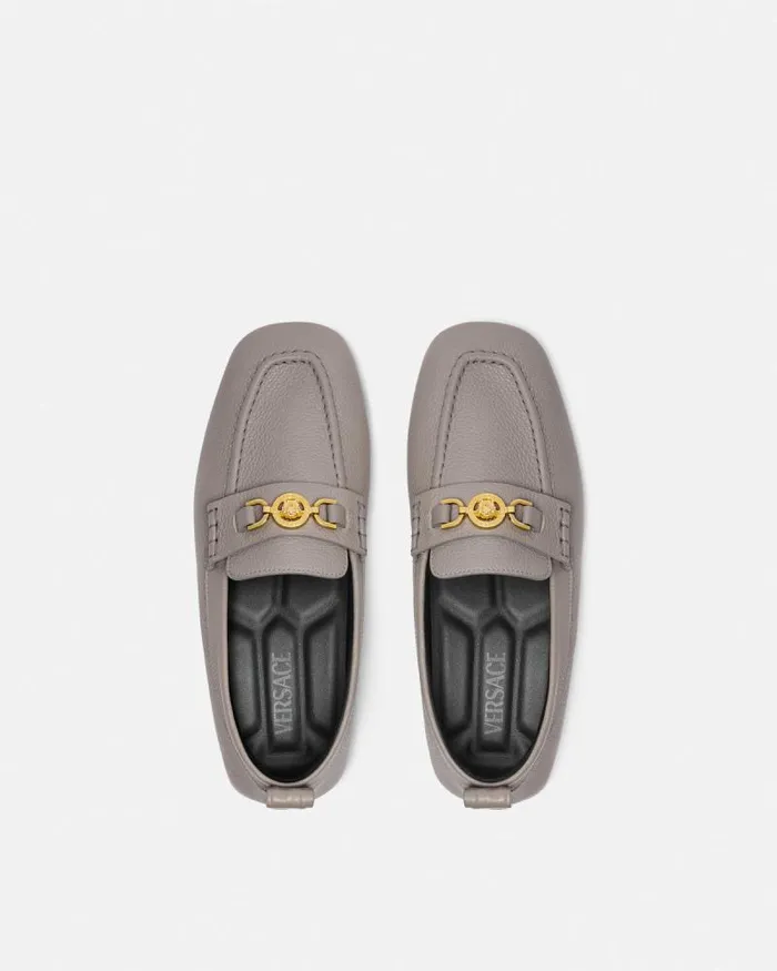 Villa Driver Shoes Gray Men Versace Loafers and Slippers