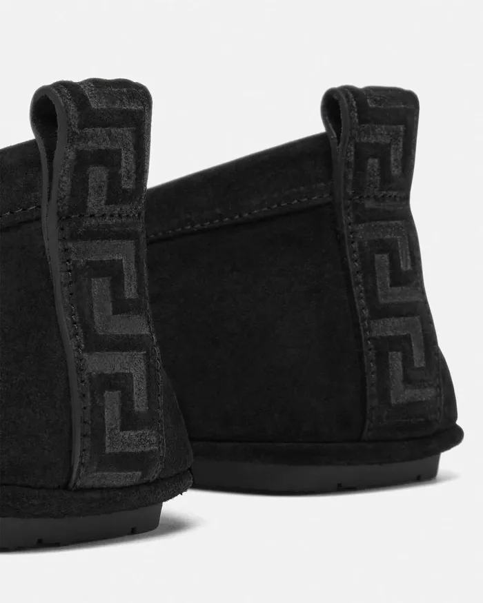 Villa Suede Driver Shoes Blackgold Men Versace Loafers and Slippers