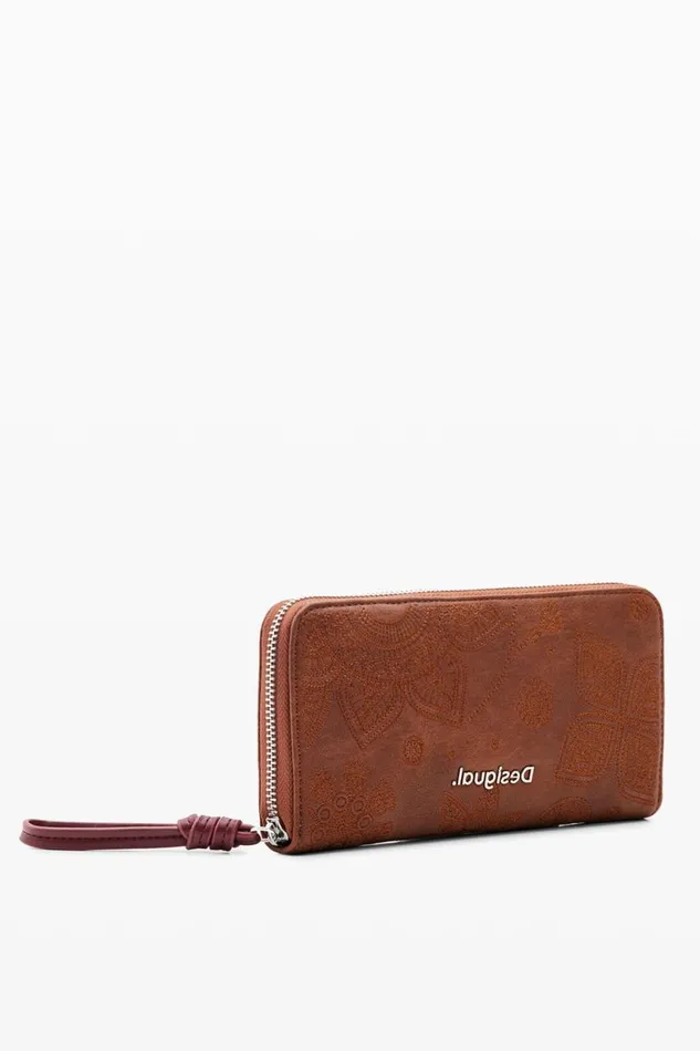 Wallets Women Desigual Large Floral Embroidery Wallet Brown