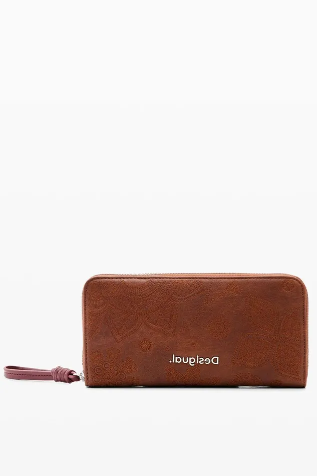 Wallets Women Desigual Large Floral Embroidery Wallet Brown