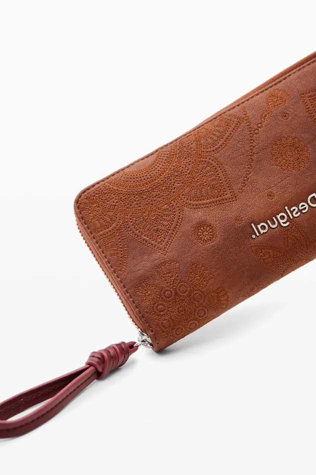 Wallets Women Desigual Large Floral Embroidery Wallet Brown