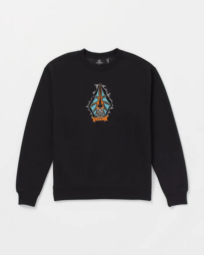 Watanite Crew Sweatshirt 8211 Black Mens Volcom Hoodies and Sweatshirts