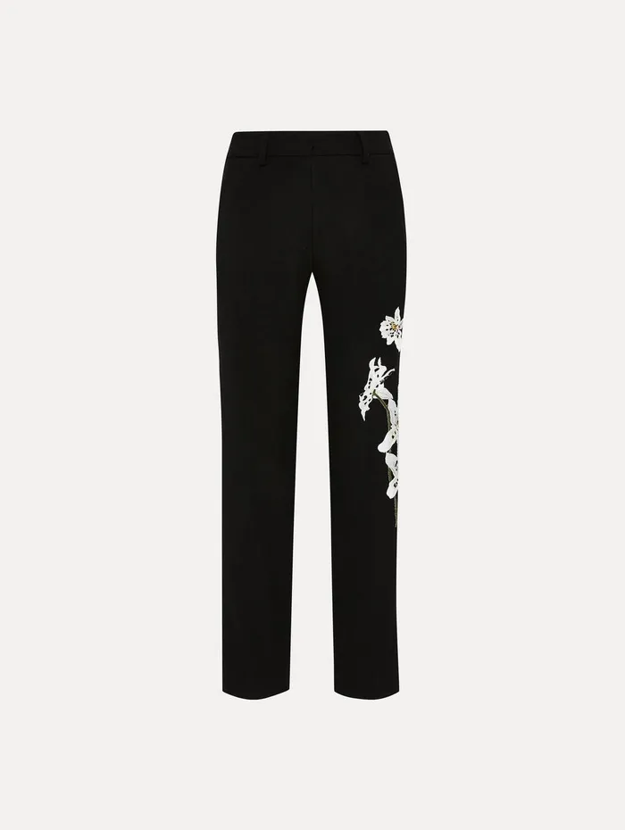 Watercolor Orchid Pant Black Women Oscar De La Renta Pants and Skirts