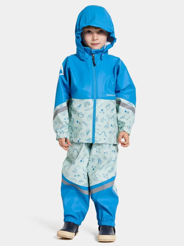 Waterman Printed Kids039 Set Galon Doodle Pale Mint Kids Didriksons Unlined Rain Set
