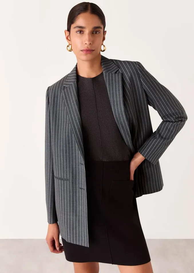Whistles Coats and Jackets Grey Isla Pinstripe Wool Blazer 8211 Women