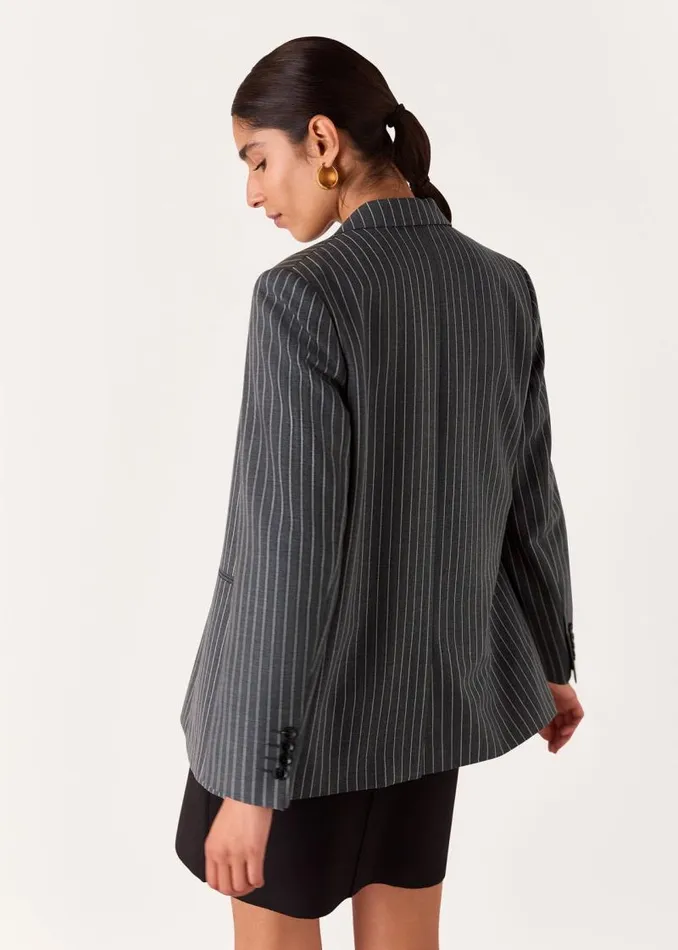 Whistles Coats and Jackets Grey Isla Pinstripe Wool Blazer 8211 Women