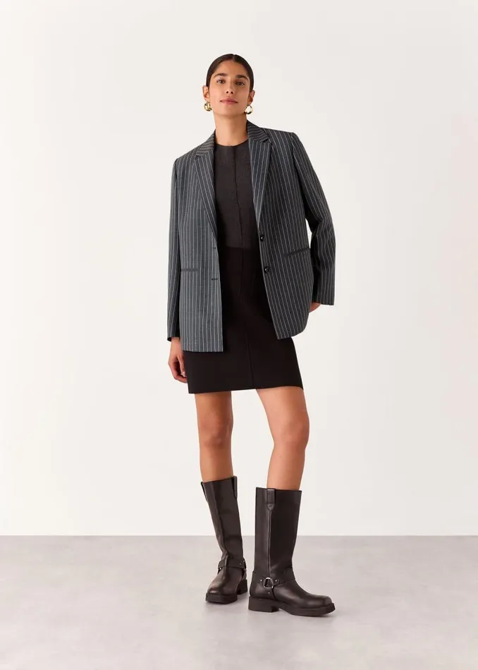 Whistles Coats and Jackets Grey Isla Pinstripe Wool Blazer 8211 Women