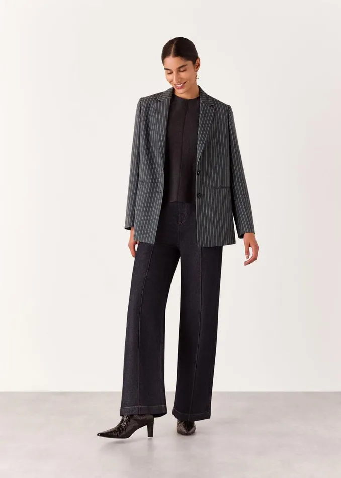 Whistles Coats and Jackets Grey Isla Pinstripe Wool Blazer 8211 Women