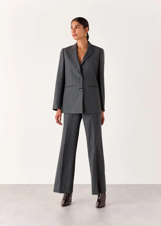 Whistles Coats and Jackets Grey Isla Pinstripe Wool Blazer 8211 Women