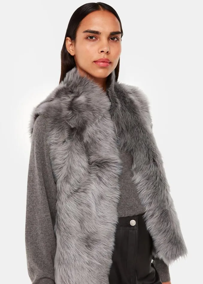 Whistles Coats and Jackets Grey Short Toscana Sheepskin Gilet 8211 Women