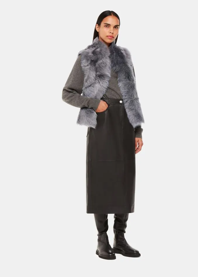 Whistles Coats and Jackets Grey Short Toscana Sheepskin Gilet 8211 Women