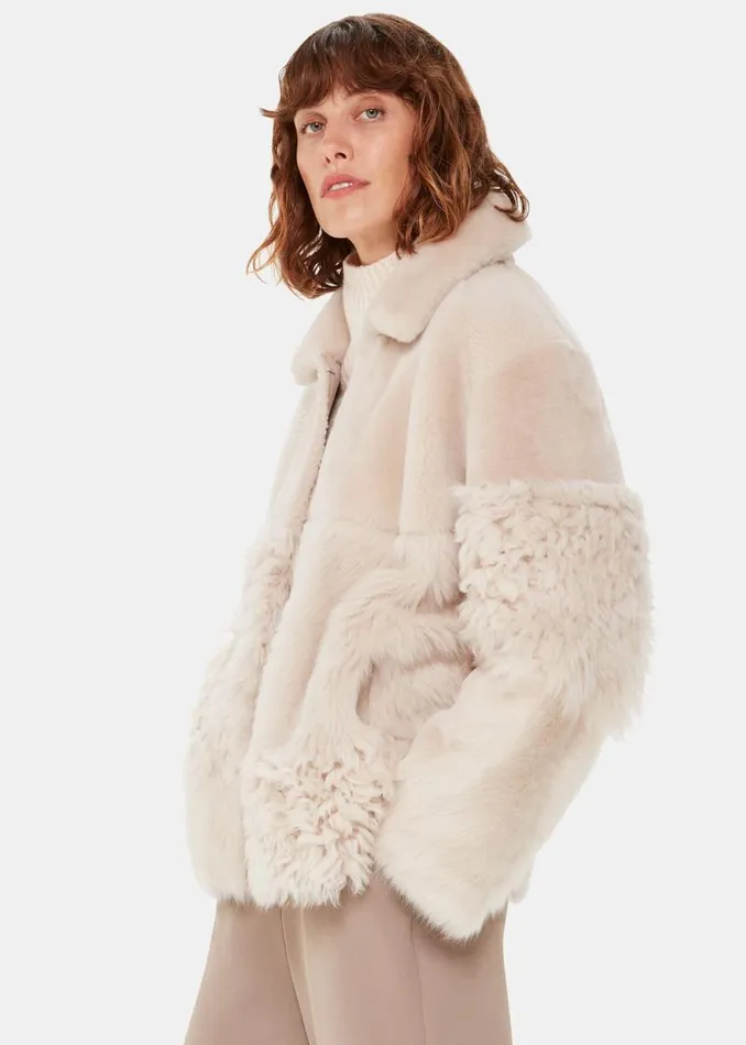 Whistles Coats and Jackets Ivory Hema Shearling Coat 8211 Women