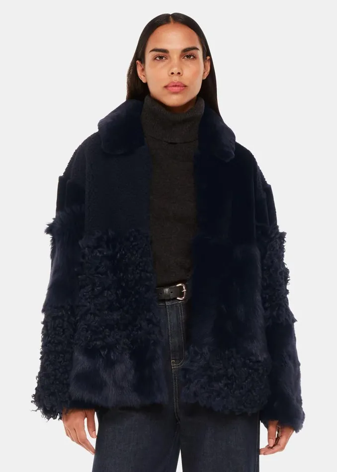 Whistles Coats and Jackets Navy Hema Shearling Coat 8211 Women