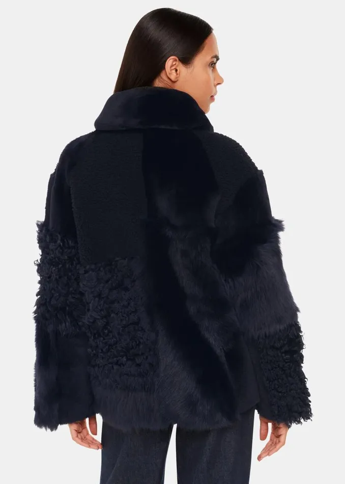Whistles Coats and Jackets Navy Hema Shearling Coat 8211 Women